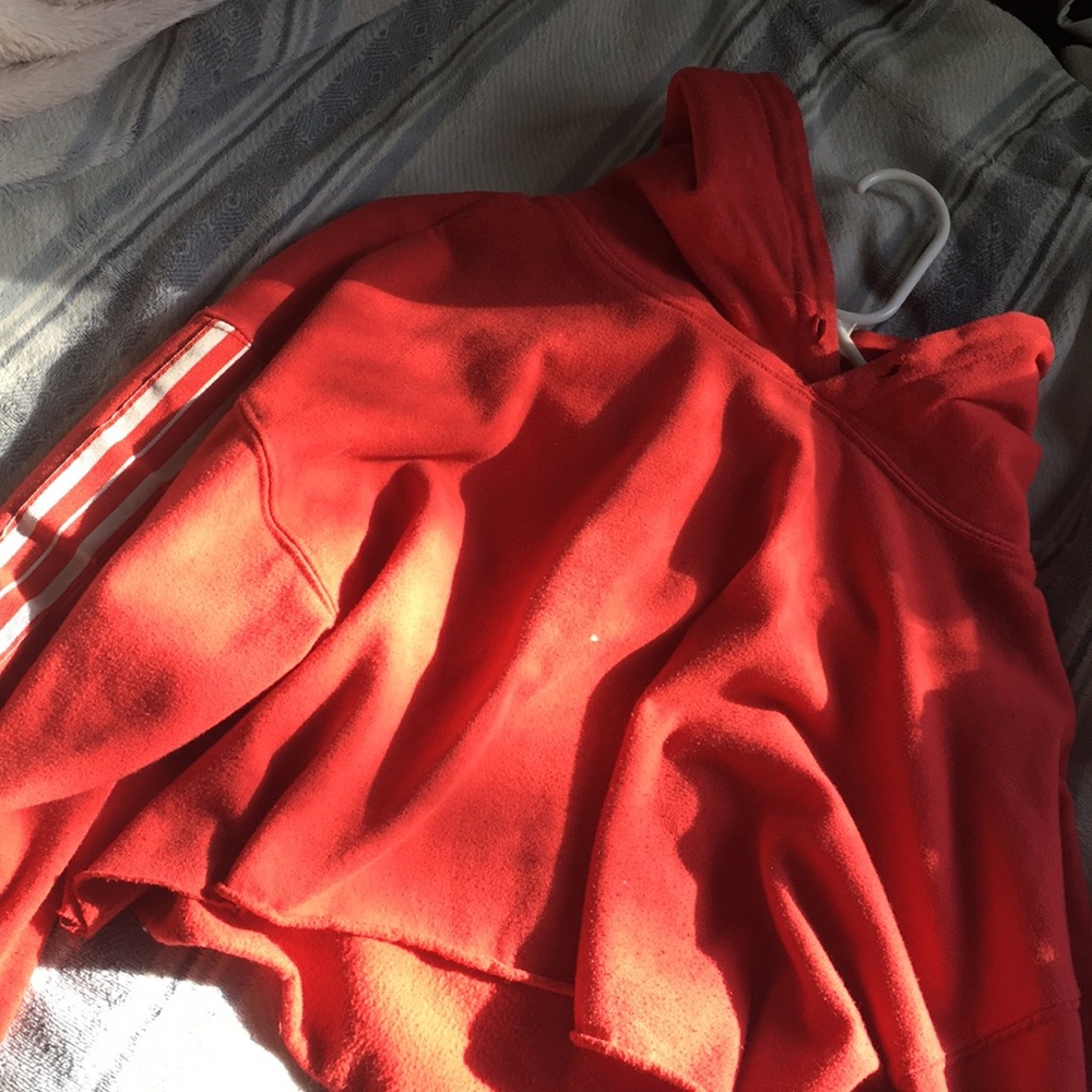 Red striped crop top hoodie